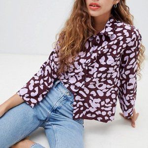 Monki Purple Leopard Pocket Oversized Blou…